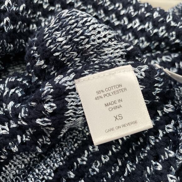 New York & Company Sweater Size XS Blue Striped Crochet Open Knit Coastal Chic - Picture 6 of 10